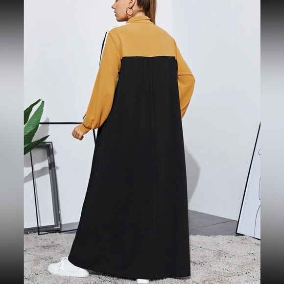 Plus Size Color Block Stripe Long Cuff Sleeve Maxi Dress - Picture 2 of 11